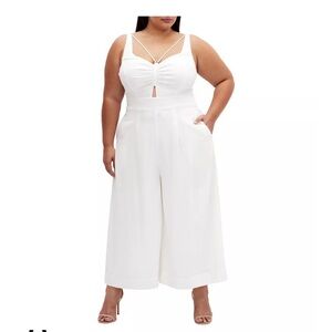 White Linen Jumpsuit Wide Leg Size 12 L Plus New Summer Minimalist City Chic XXS